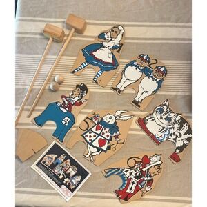 VTG Alice Wonderland Croquet Set Coles Action Toys England Wood Pieces 80's Rare